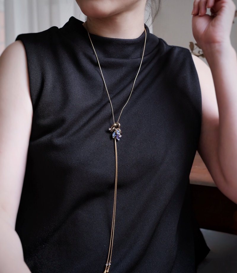 浪漫花束 黄铜水钻伸缩可调节项链 - 长链 - 其他金属 蓝色