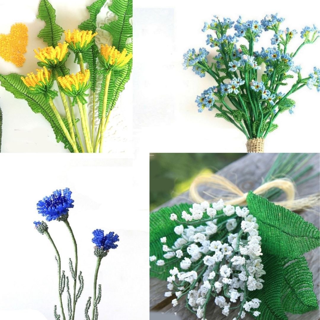 Digital Download - PDF | Beaded Flowers pattern | dandelion, lynydysh, forget-me - 手工艺教程/工具书 - 其他材质 