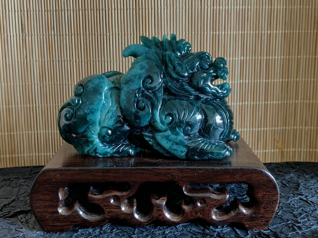免费开光 招财貔貅 天然翡翠 蓝水翡翠招财貔貅摆件 招财小物 - 摆饰 - 玉石 多色