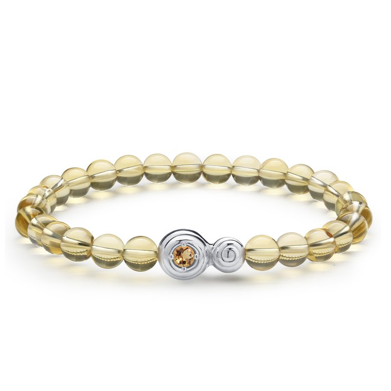 黄水晶纯银波浪手链-天然水晶脉轮手串-疗愈11月诞生石瑜伽银珠链 - 手链/手环 - 宝石 黄色