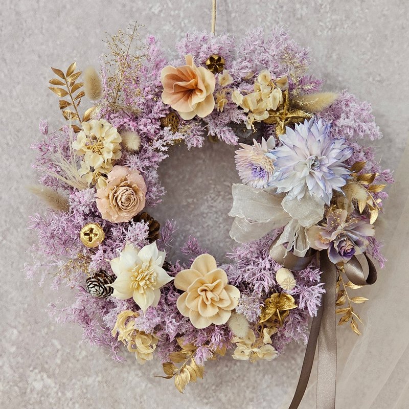 粉紫色系永生圣诞花圈 25厘米 现货 永生花 不凋落 快速出货 - 摆饰 - 植物．花 粉红色