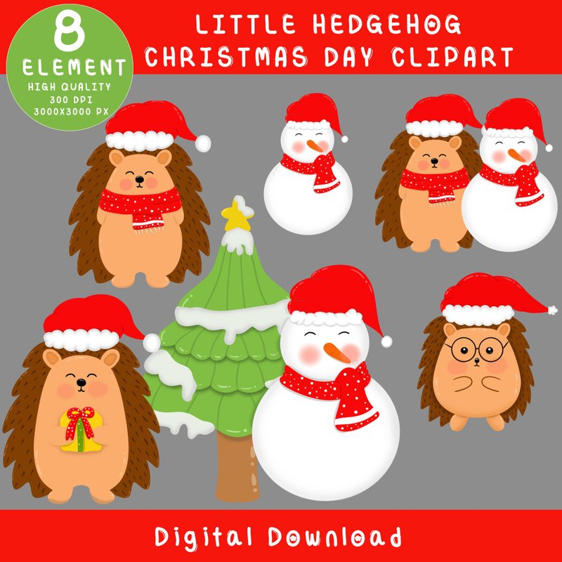 圣诞刺猬卡通剪贴画数位下载 - 电子手绘真人画像/绘画/插画 - 其他材质 