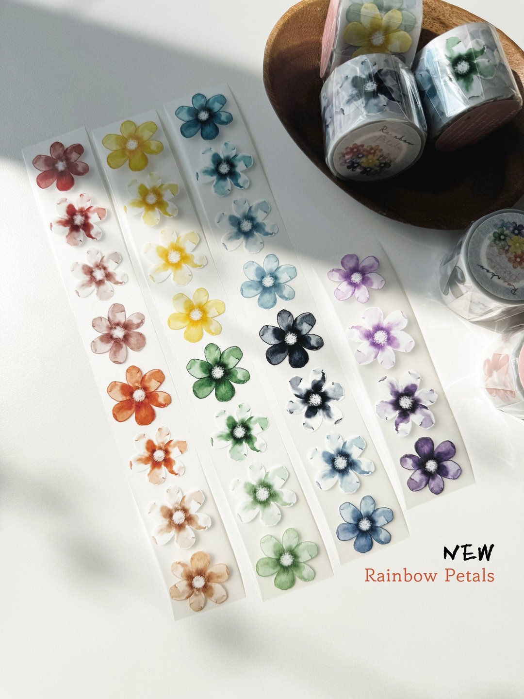 彩虹花瓣 4厘米 x 10米 + 白色墨水，附离型纸 - 贴纸 - 塑料 多色
