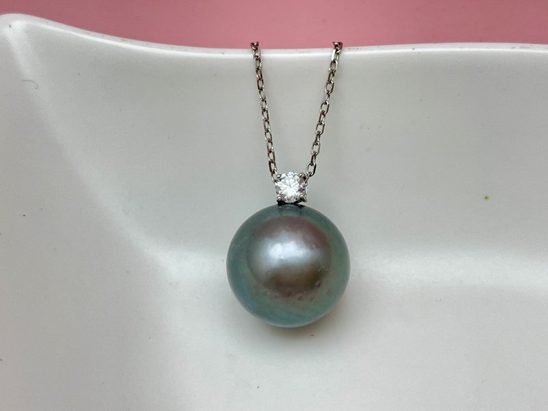 戴妃款 天然海水珍珠 大溪地铂金灰 18k白金 项链 - 项链 - 珍珠 银色