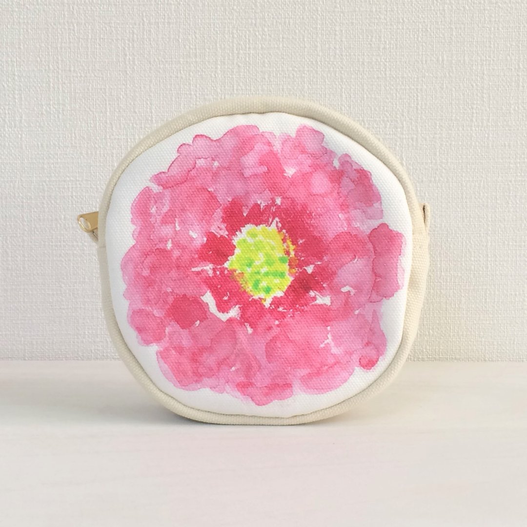 Bloom Flower Circle Pouch Floral Pattern Pink - 化妆包/杂物包 - 棉．麻 粉红色