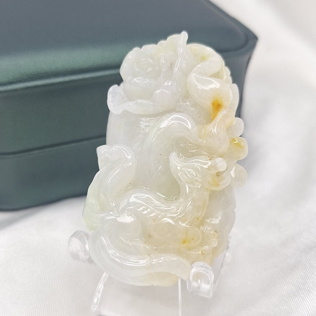 缅料 花开富贵 洒金九尾狐 吊坠 | 天然缅甸玉A货翡翠 - 项链 - 玉石 