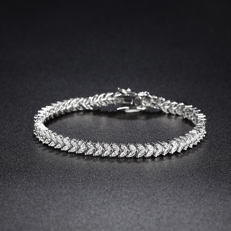 925纯银马眼网球手链 | 心型CZ钻石手链 | 花式切割满钻手环 - 手链/手环 - 银 