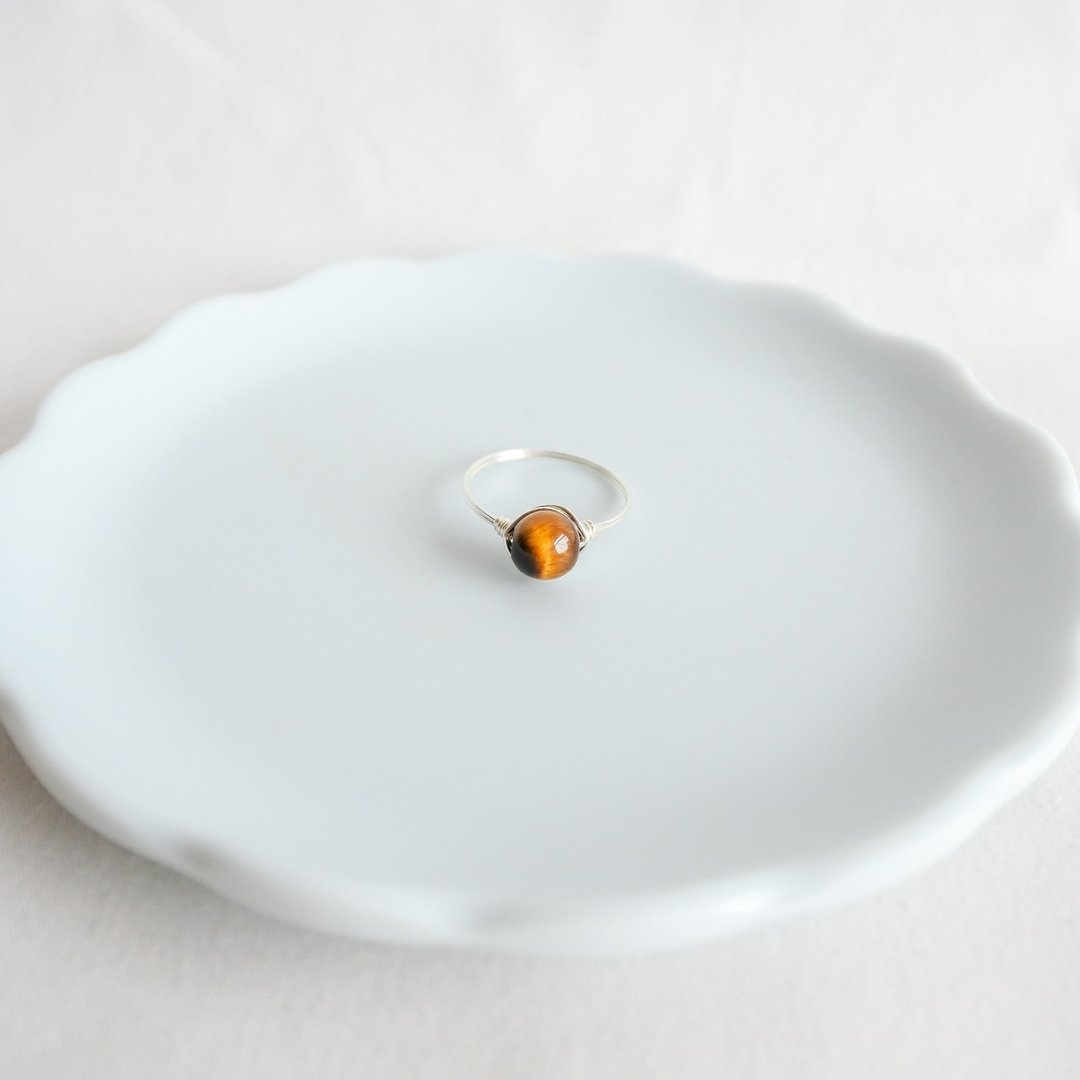 Tigers Eye – Petite – Silver ring – Natural Stone Ring - 戒指 - 其他金属 咖啡色