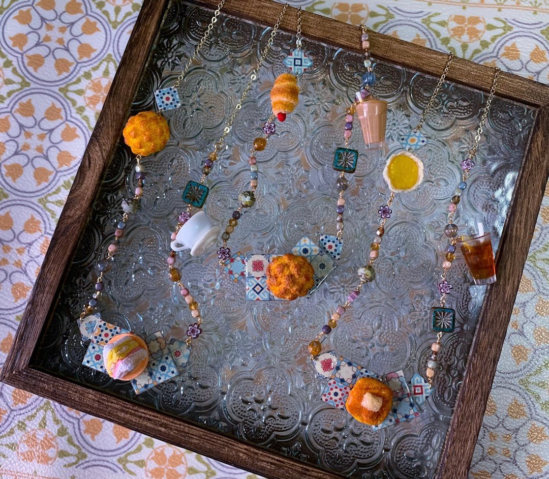 (茶餐厅) 细工布花 项链 怀旧 港式 - 项链 - 其他人造纤维 多色