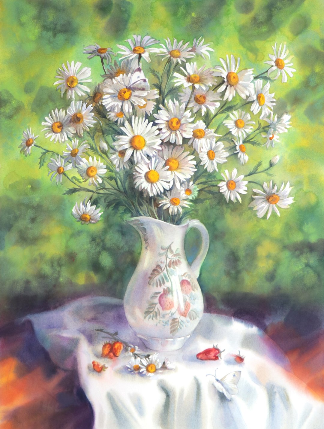 Daisy hand painted watercolor, handmade paintings, wall art, home wall decor - 墙贴/壁贴 - 纸 多色
