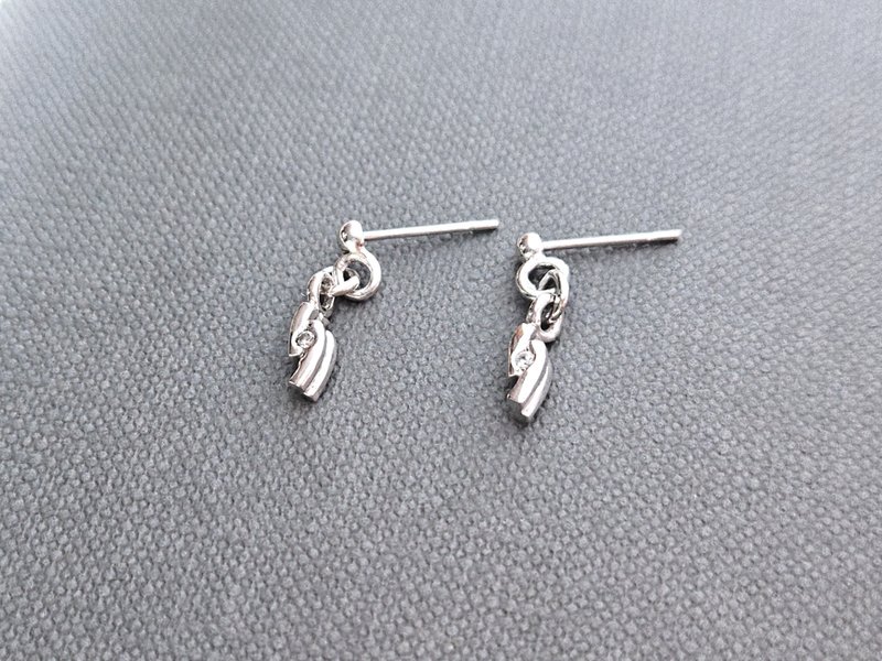 摇曳 • 白耳环 | 双线小玲珑系列 925 银 人工锆石 - 耳环/耳夹 - 纯银 银色