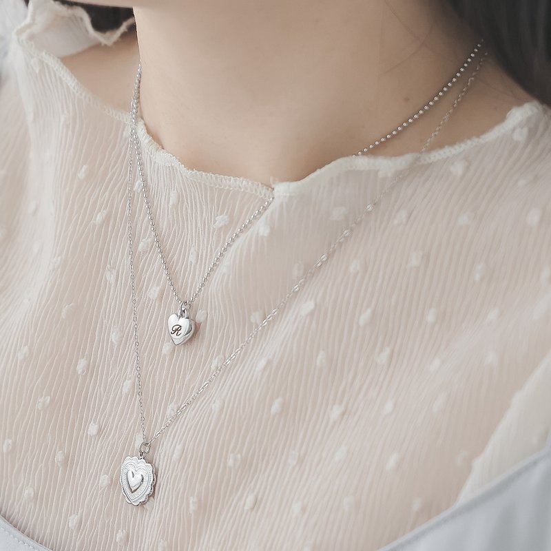【定制化刻字】双层爱心字母项链 - 项链 - 不锈钢 银色