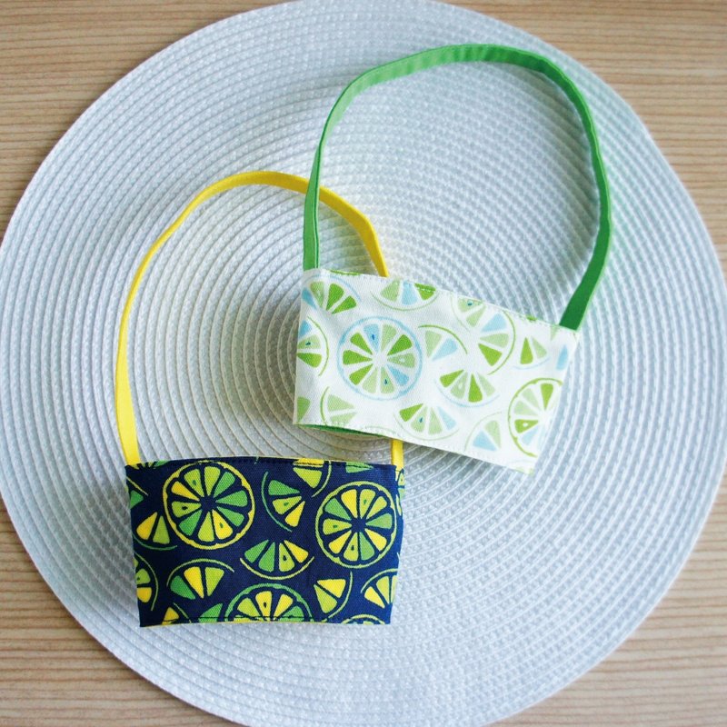 Lovely情人节套组【日本布订制】柠檬片饮料杯袋、提袋、环保杯套、饮料杯套、2入 - 随行杯提袋/水壶袋 - 棉．麻 多色