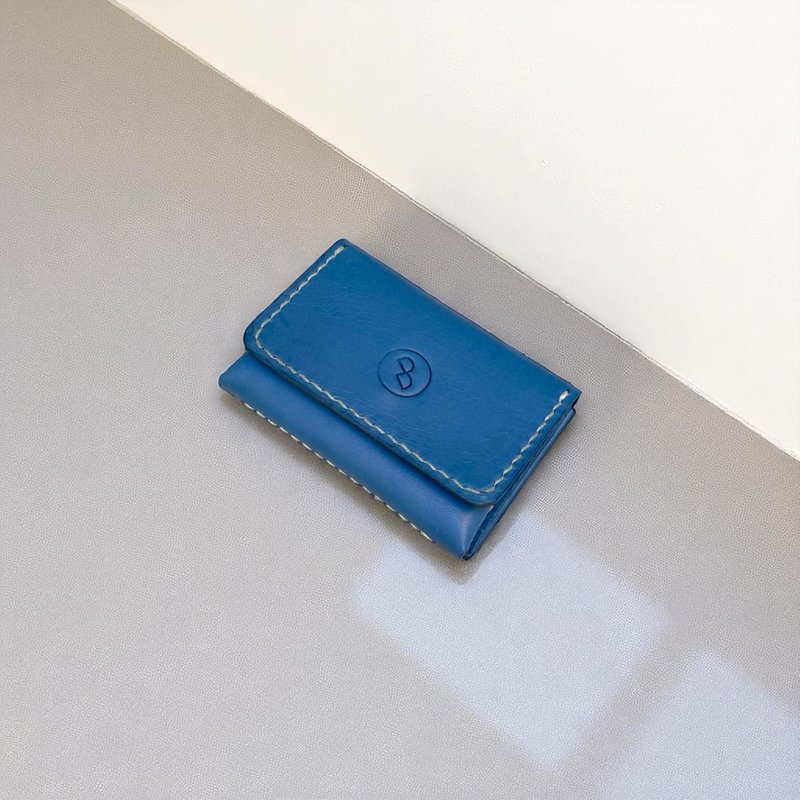 DUAL - 手工牛皮方正名片夹/零钱包 - 天空蓝 (礼物 生日 圣诞节) - 名片夹/名片盒 - 真皮 蓝色