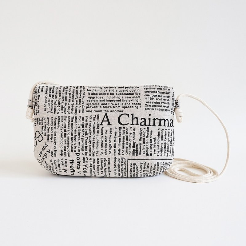 手工车缝制GOOD NEWS英文邮报图样随身小斜肩背布包 - 侧背包/斜挎包 - 棉．麻 白色