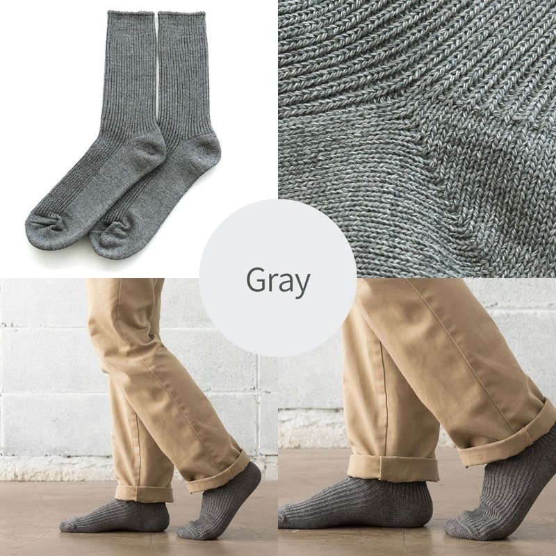 舒适天然素材 厚磅罗纹袜 男袜 可持续再生棉袜 (灰色) - 袜子 - 棉．麻 灰色