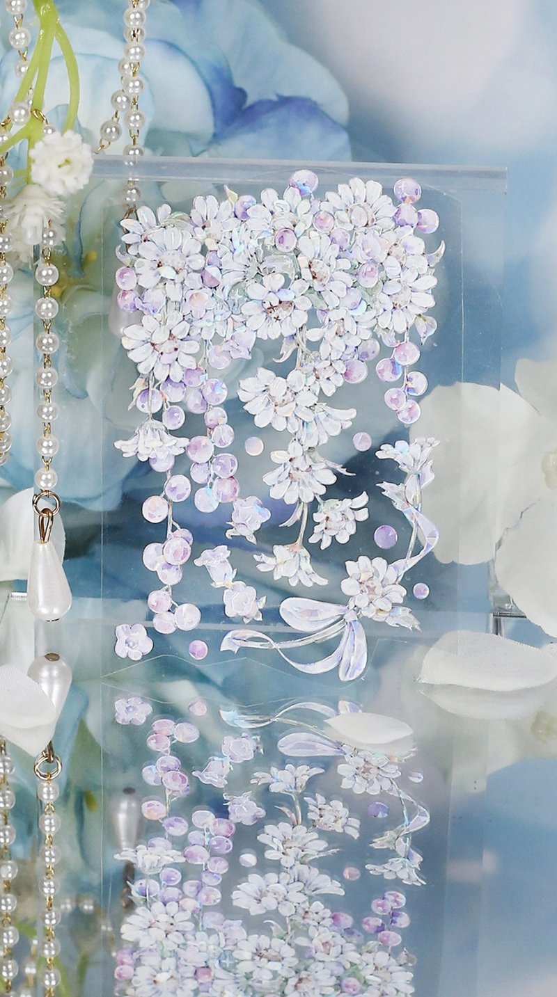 青纱碧落 花の雨 (ひな菊/朝顔/ユリ) PET 紙膠帶 貝殼光 10米卷 - 纸胶带 - 其他材质 粉红色