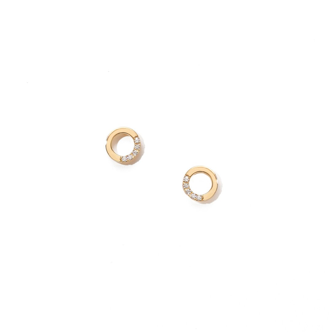 简约圆型宝石耳环 925银厚镀18K金 Circle Earring - 耳环/耳夹 - 纯银 金色
