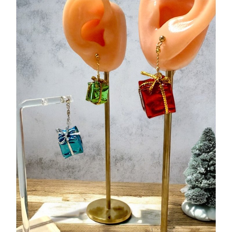 迷你圣诞树 - 圣诞礼物盒耳环 - 耳环/耳夹 - 不锈钢 多色