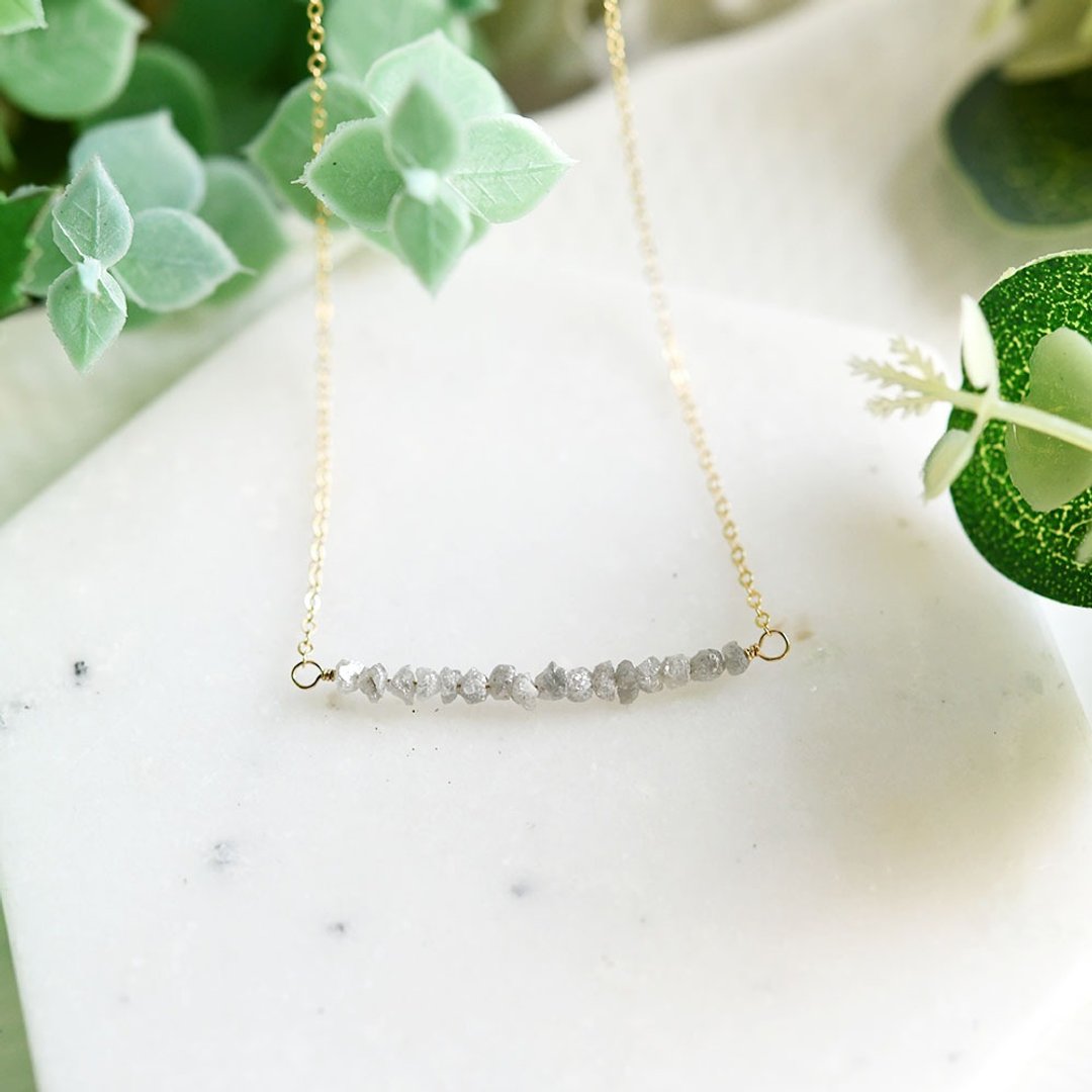 Everlasting Natural White Gray Diamond Necklace April Birthstone - 项链 - 宝石 白色