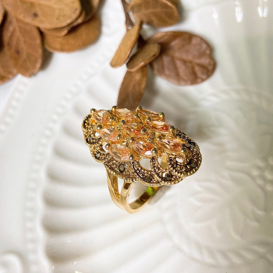 【西洋古董饰品】自然花卉花蕊系 波西米亚感 橘色堆叠 优美 戒指 - 戒指 - 贵金属 橘色