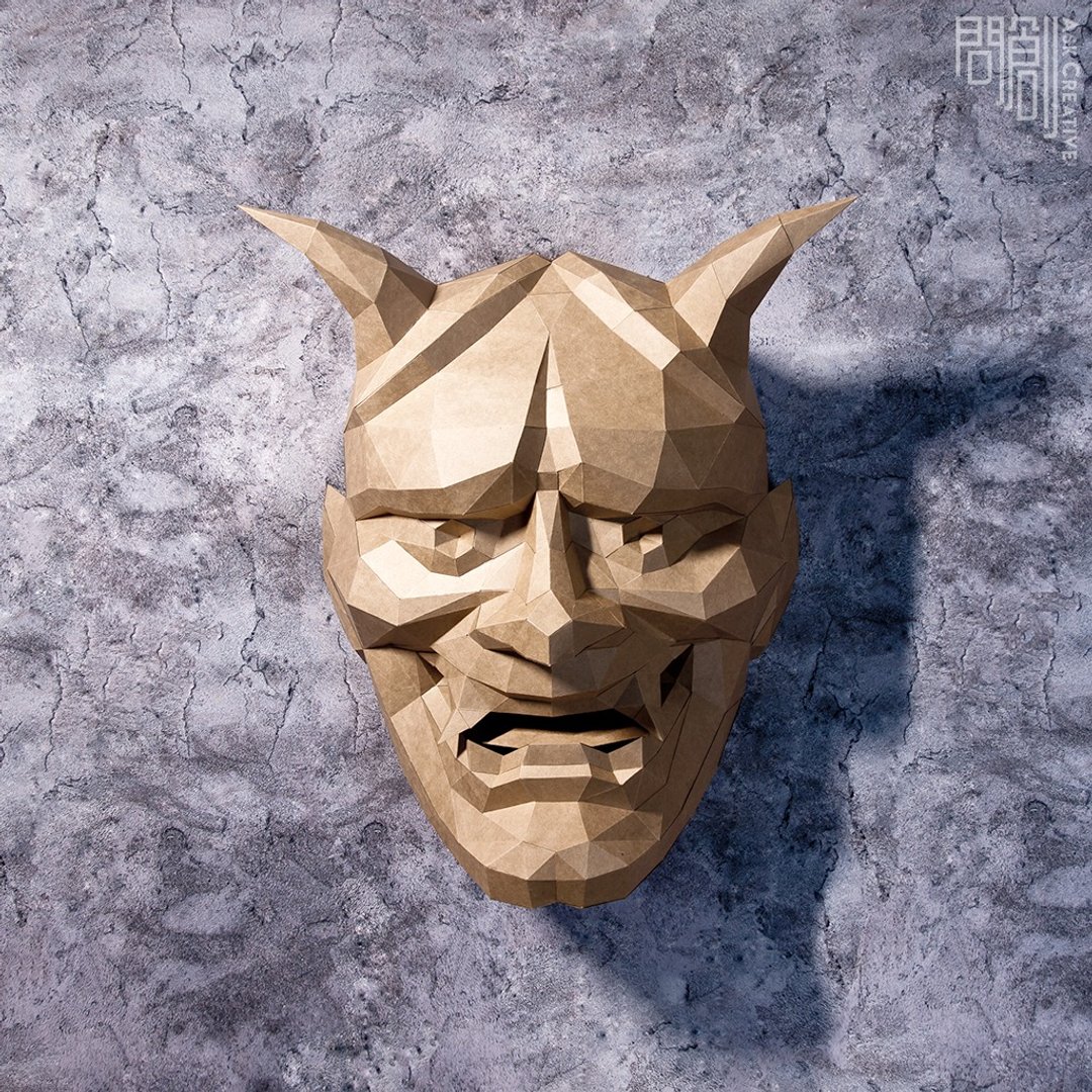 DIY手作3D纸模型 摆饰 神秘 般若 鬼 奇幻系列 - 般若面具壁饰 - 玩偶/公仔 - 纸 卡其色
