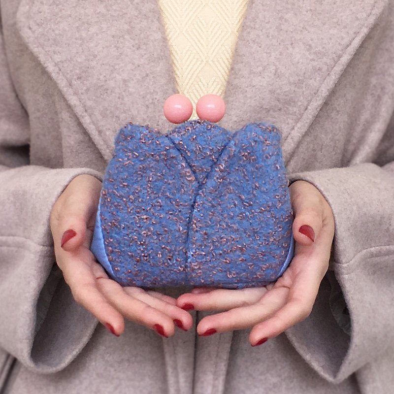 鬱金香 短款钱包 钱包 口金包 小废包 零钱包 银包 雾蓝 - 皮夹/钱包 - 羊毛 蓝色