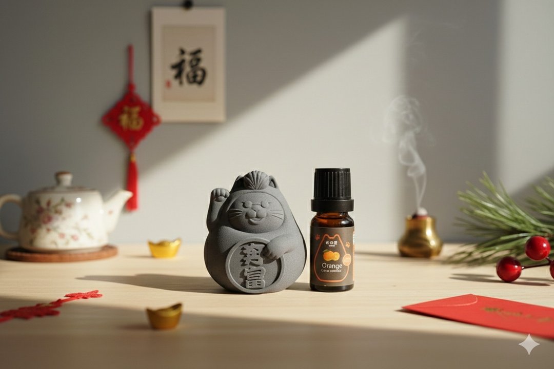 【马上有钱 新年送礼】好运奔富黑马招财猫 + 精油 - 香薰/精油/线香 - 水泥 黄色
