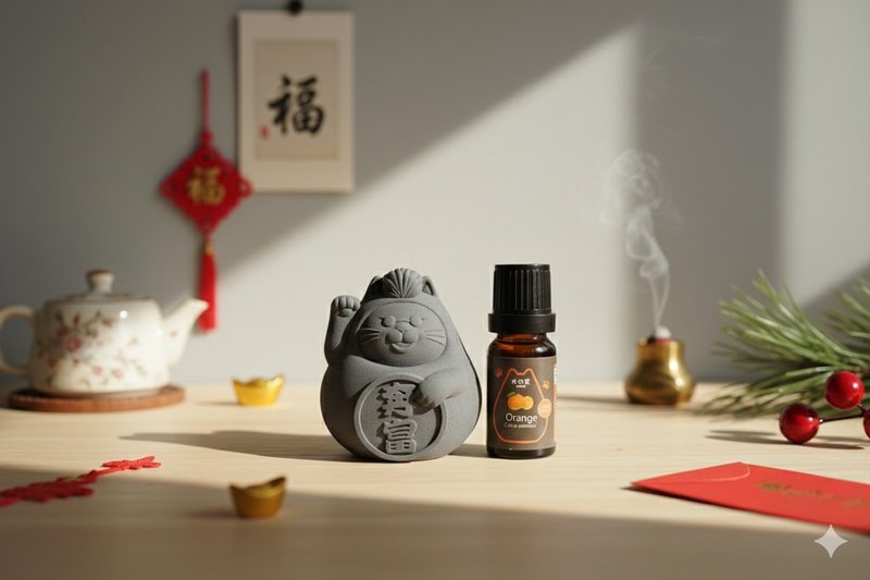【马上有钱 新年送礼】好运奔富黑马招财猫 + 精油 - 香薰/精油/线香 - 水泥 黄色