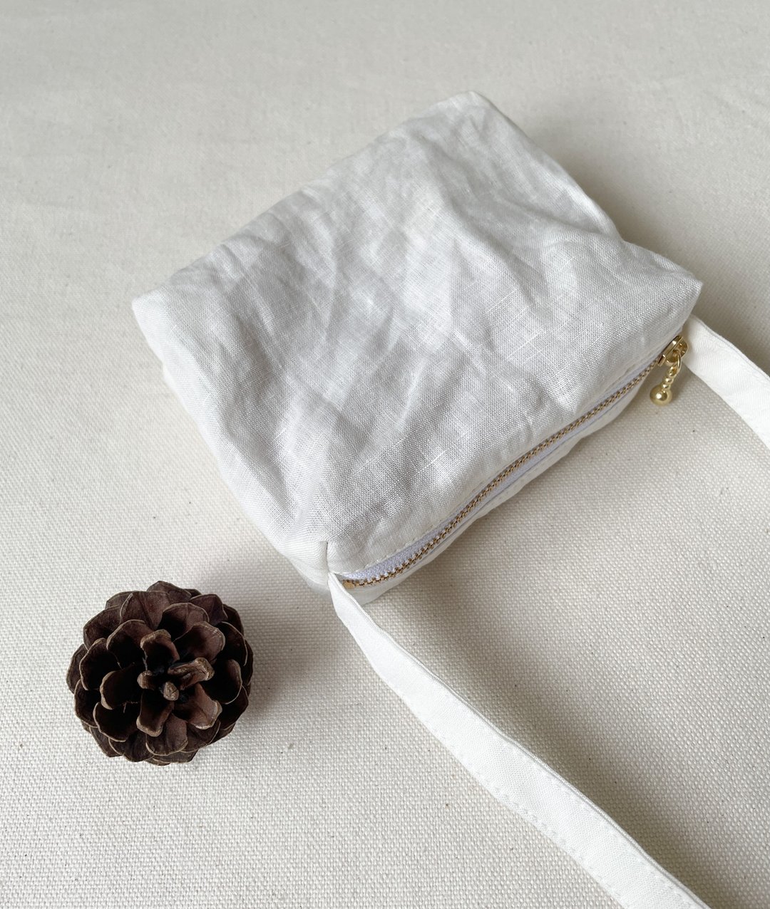 日本制 高密度织成 意大利亚麻包 musette 附拉链 升级再造产品 - 手提包/手提袋 - 棉 白色