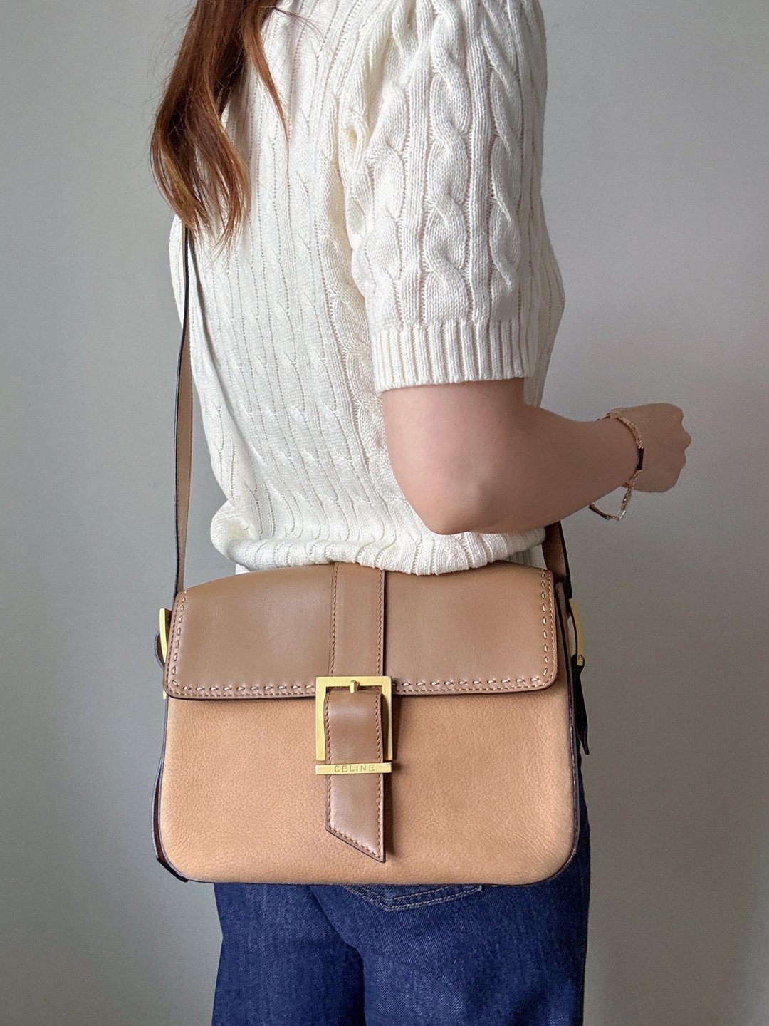 中古奢侈品 Celine 席琳 牛皮 绒面 豆腐包 小方包 斜背包 - 侧背包/斜挎包 - 真皮 卡其色