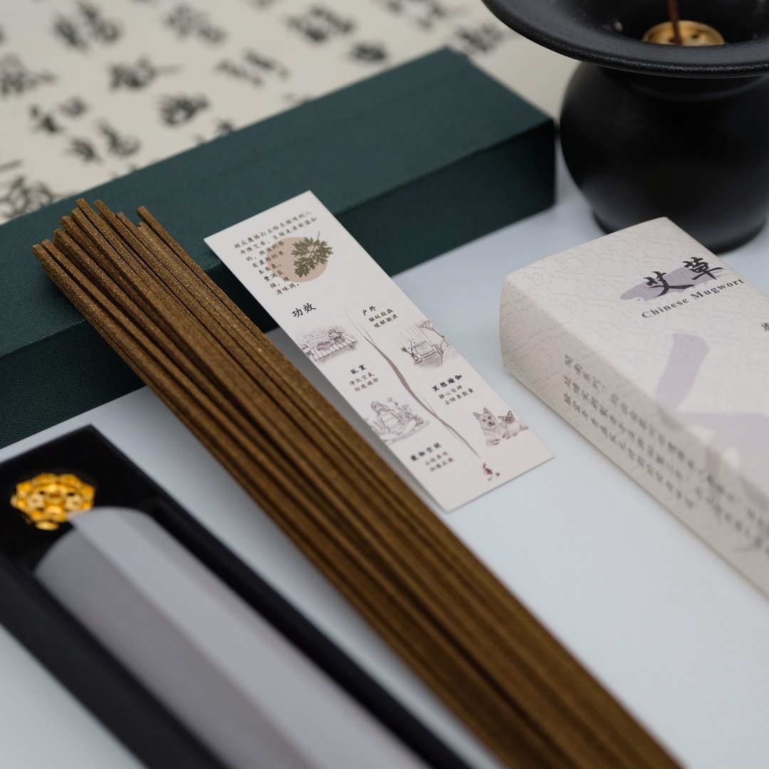 闽南非遗古法艾草单方线香卧香送金属香插香立防蚊虫除味宠物友善 - 香薰/精油/线香 - 木头 绿色