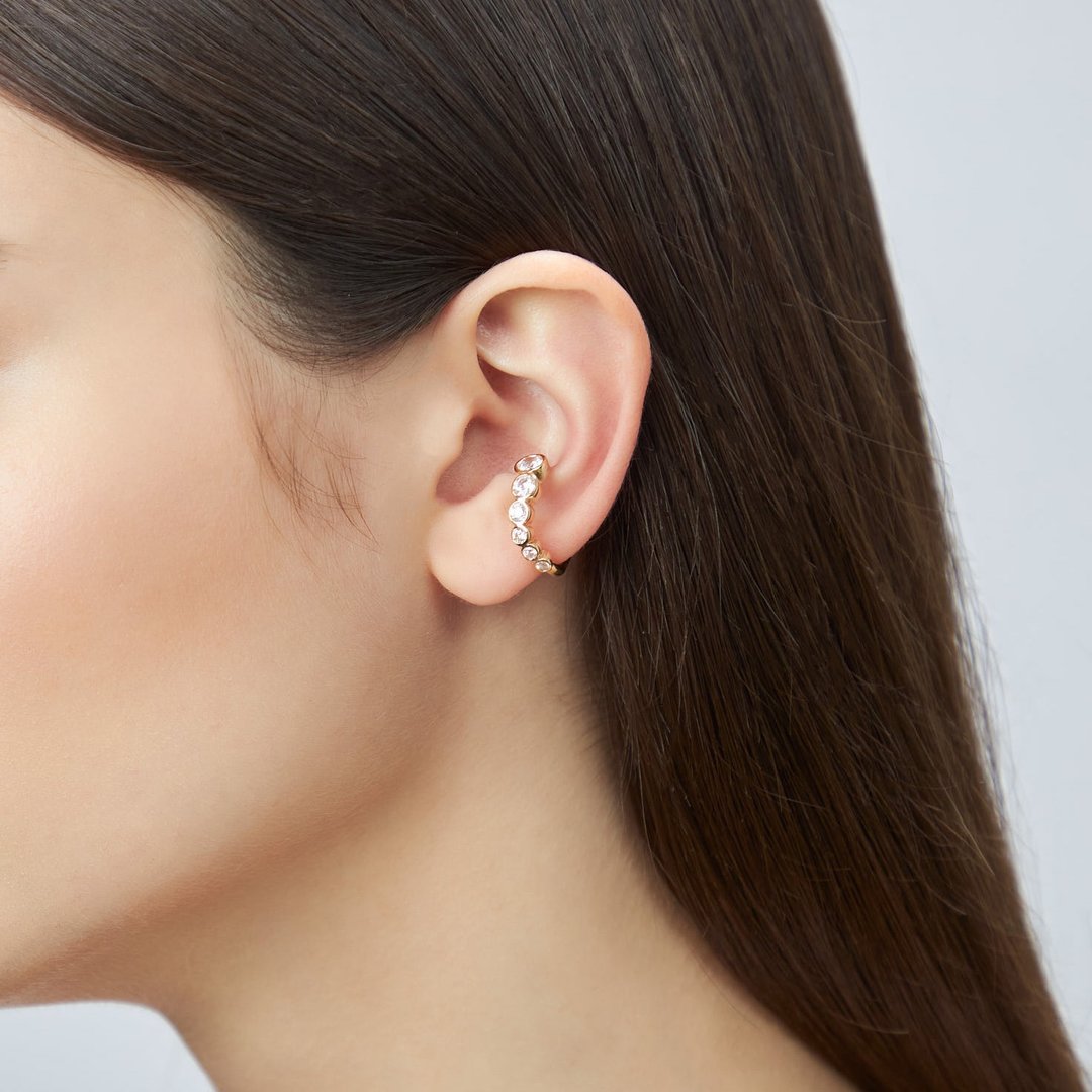 轻奢宝石耳扣 925 银厚镀 18K 金 Pluie Diamond Earcuff - 耳环/耳夹 - 纯银 金色