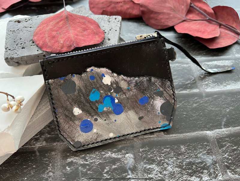 Neutral collection 意大利直送手绘羊革 卡片拉链散纸包 银色款 - 零钱包 - 真皮 银色