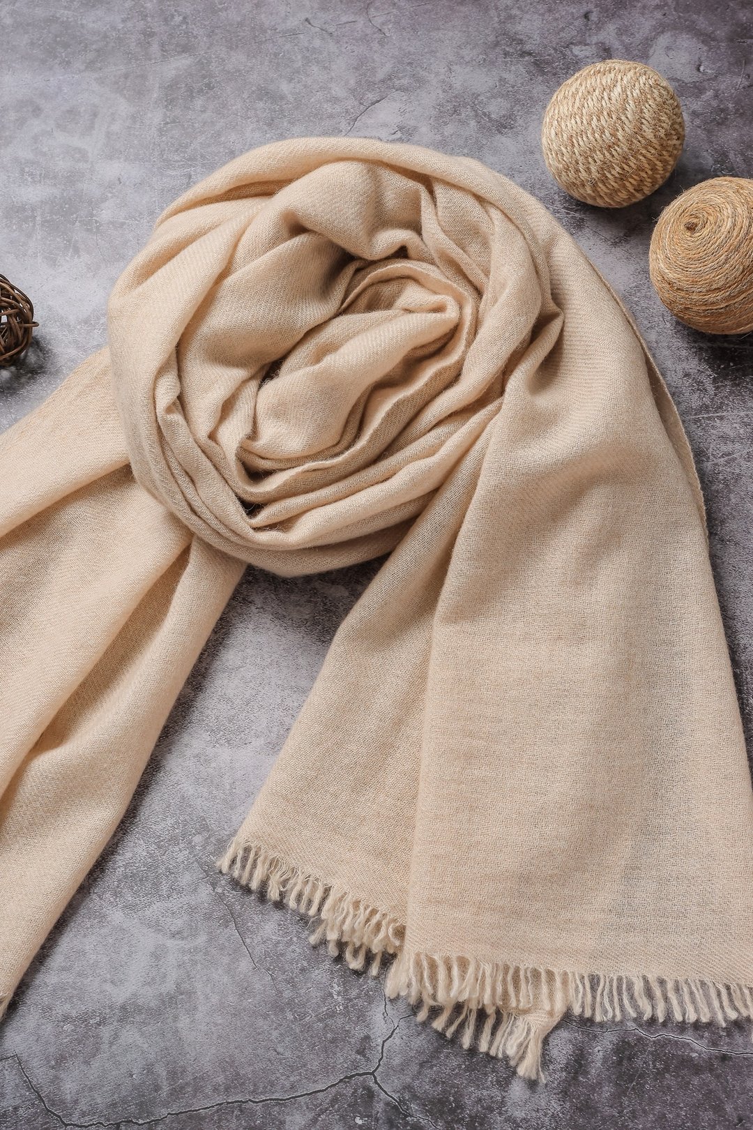 顶级高山Cashmere 围巾 原色无染亚麻 亲肤透气 高山雪地 - 围巾/披肩 - 羊毛 卡其色