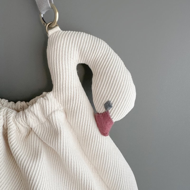 天鹅包 白鸟斜背包 - 手提包/手提袋 - 棉．麻 白色