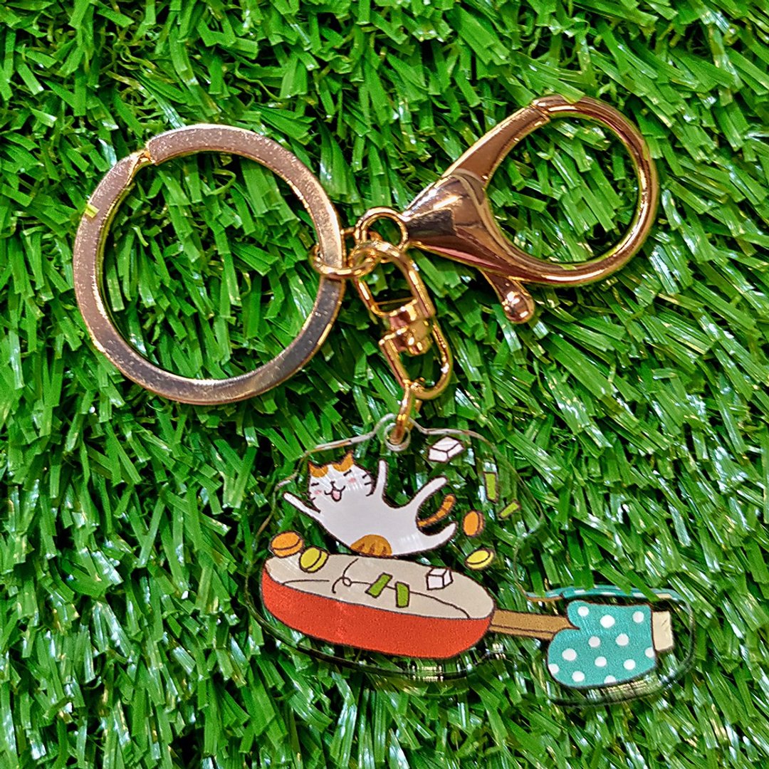 3猫小铺独家钥匙圈-炒菜猫(插画家:猫小姐)(最长边:5cm) - 钥匙链/钥匙包 - 压克力 