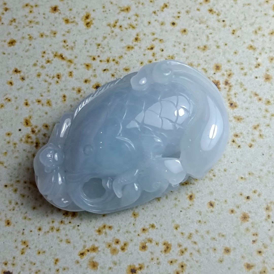 J0229天然翡翠A货 . 冰糯冰蓝紫鱼.招财.摆件. - 摆饰 - 玉石 