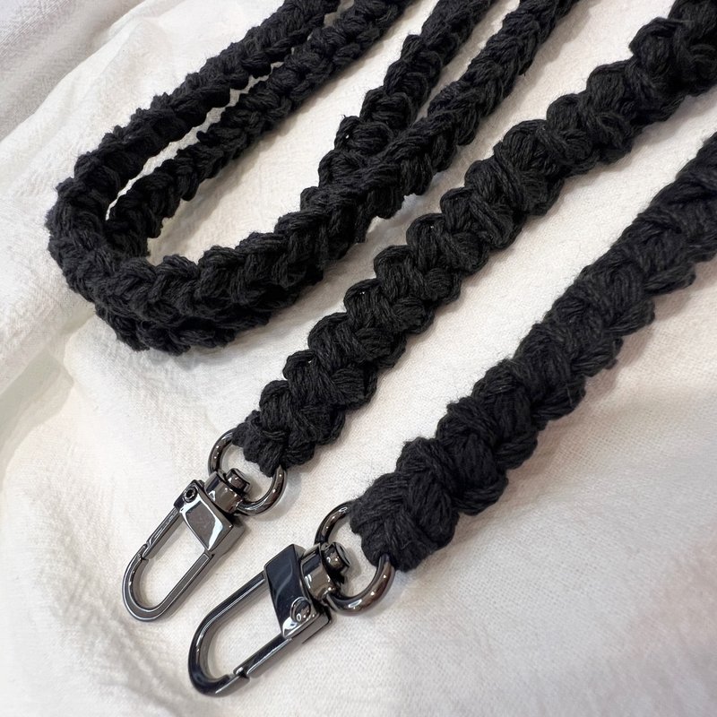 编织手机斜背长绳【纯粹黑】长绳/100%纯棉/手机背带 - 手机配件 - 其他材质 