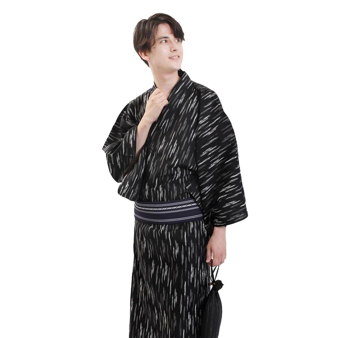 日本 和服 男士 绵 浴衣 腰封 2 件 套组  M L LL 3L z33-01 - 其他 - 棉 黑色