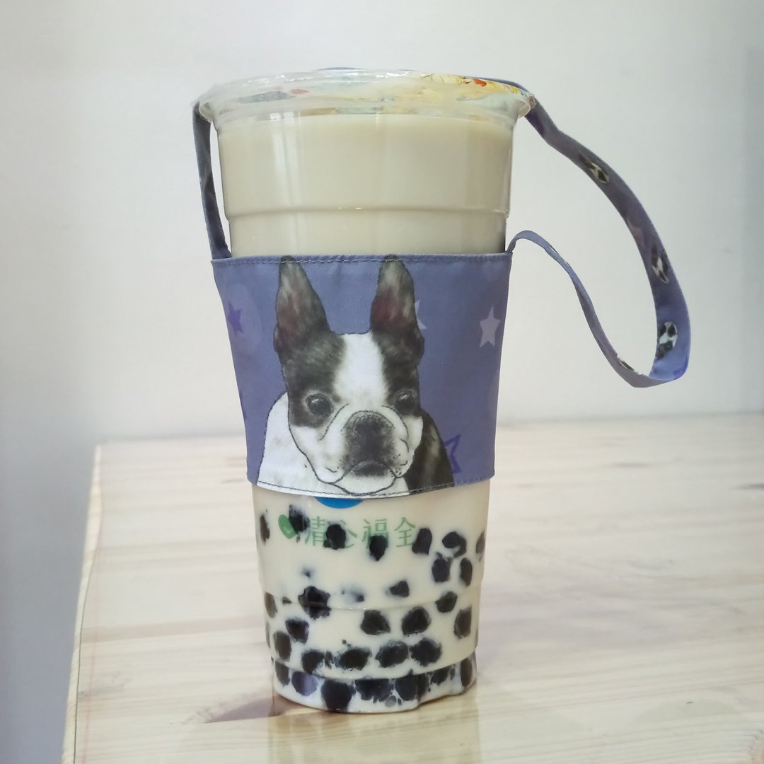 波士顿梗犬-双面饮料杯套-狗狗素描系列~双面饮料提袋 - 随行杯提袋/水壶袋 - 聚酯纤维 