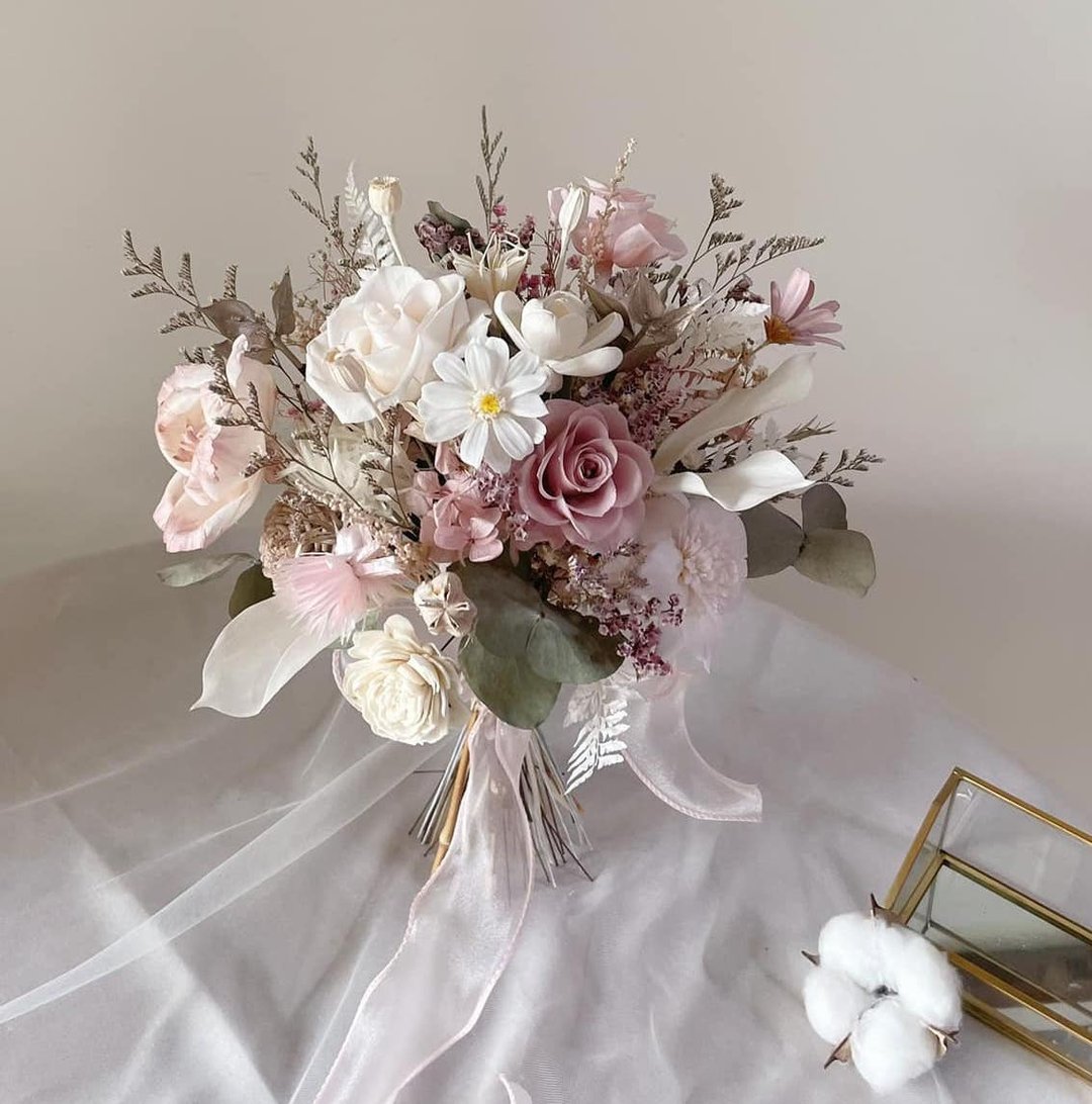【新娘捧花】婚礼捧花 婚礼 结婚 手绑花 永生花 浪漫韩式花束 - 干燥花/捧花 - 植物．花 