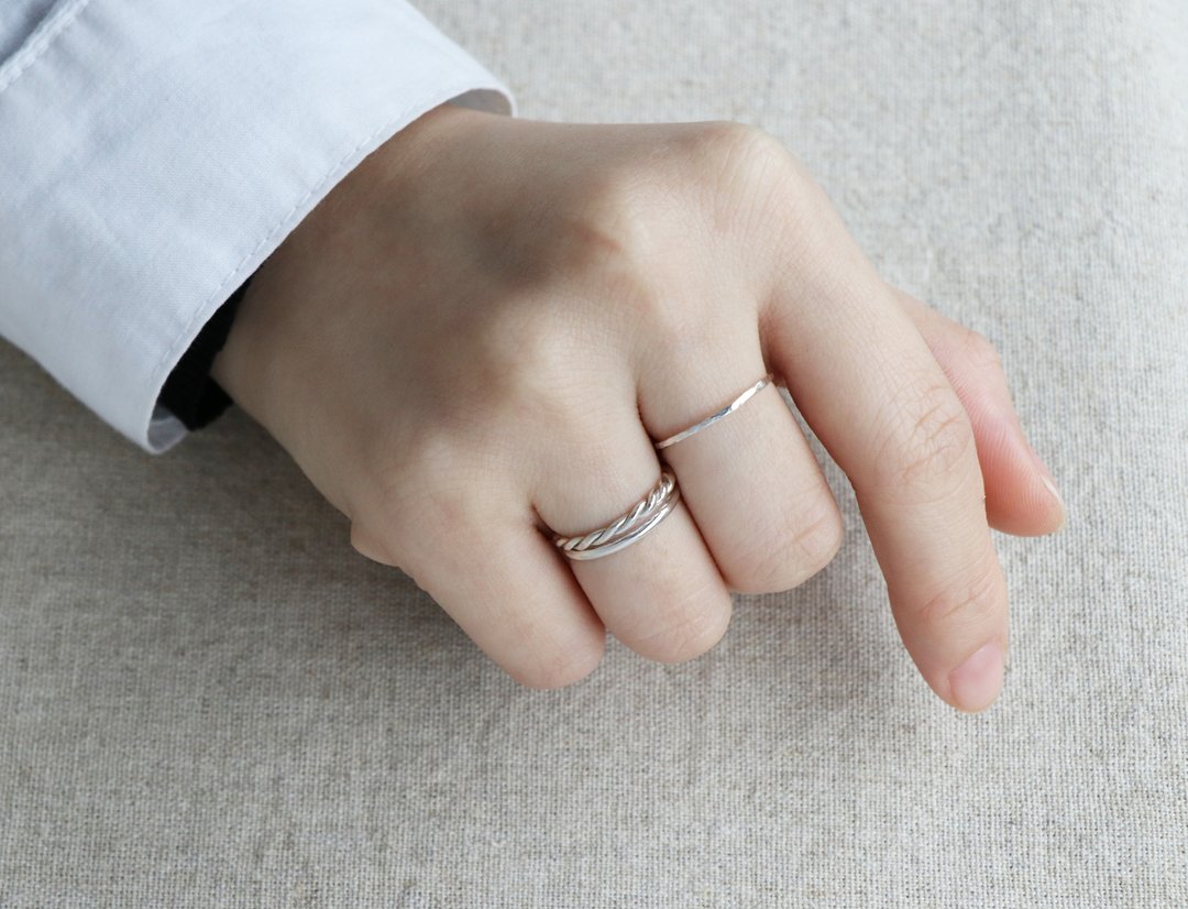 川越【Silver 925】3入细戒 纯银戒指 手作订制 - 戒指 - 纯银 银色