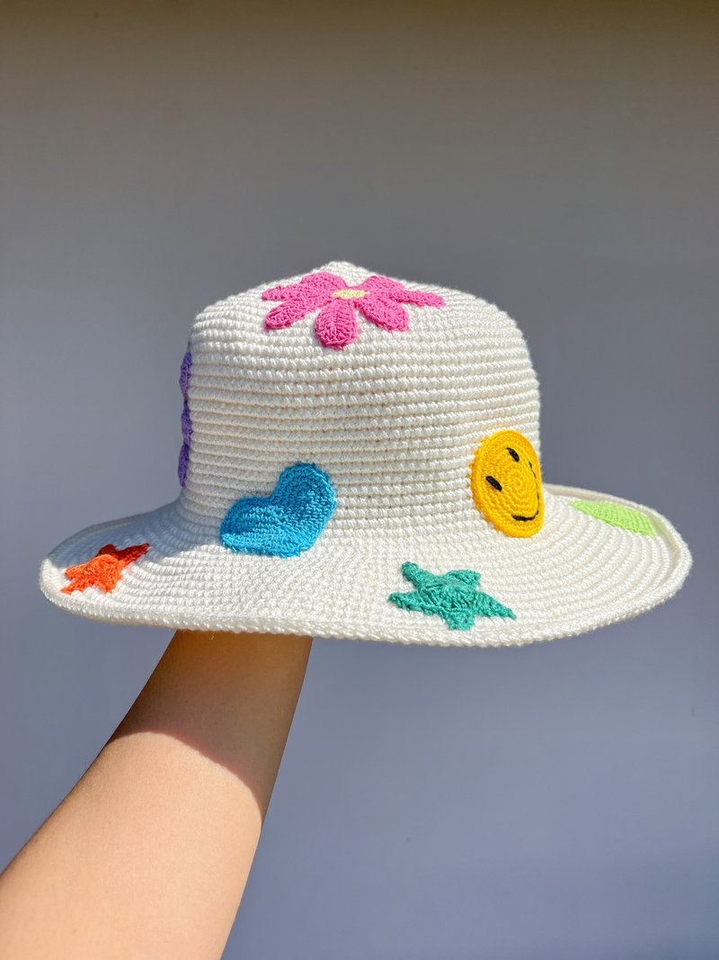 遮阳帽, 综合节日渔夫帽, 手工钩针, 遮阳帽, 宽帽檐 - 帽子 - 其他材质 多色