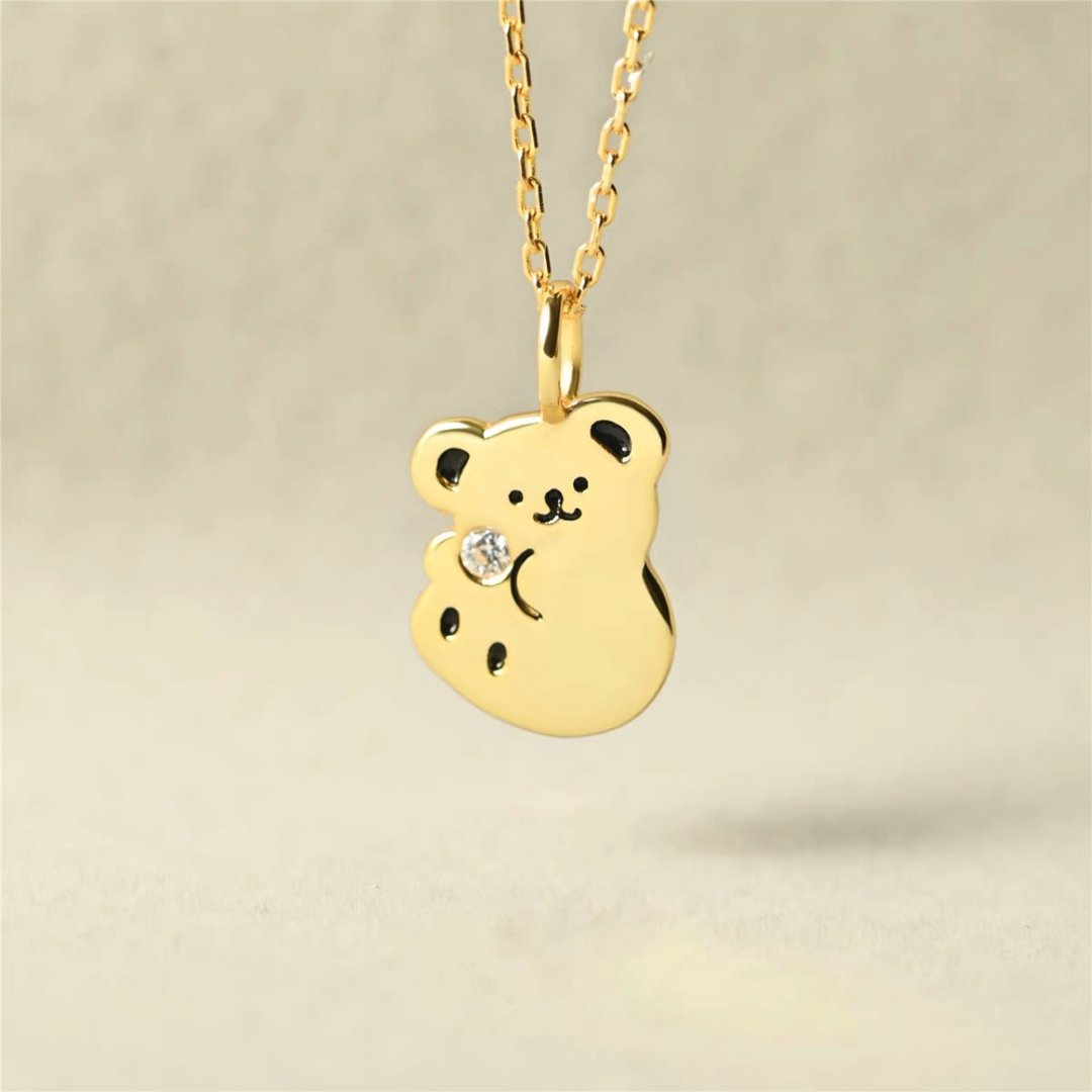 925纯银 抱抱小熊 纯银项链 bear 锆石 - 项链 - 纯银 银色
