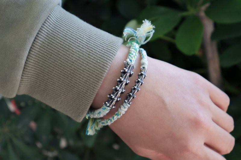 全手工编绳藏式手绳纯银蛇骨配件骨骼情侣手绳 - 手链/手环 - 纯银 多色