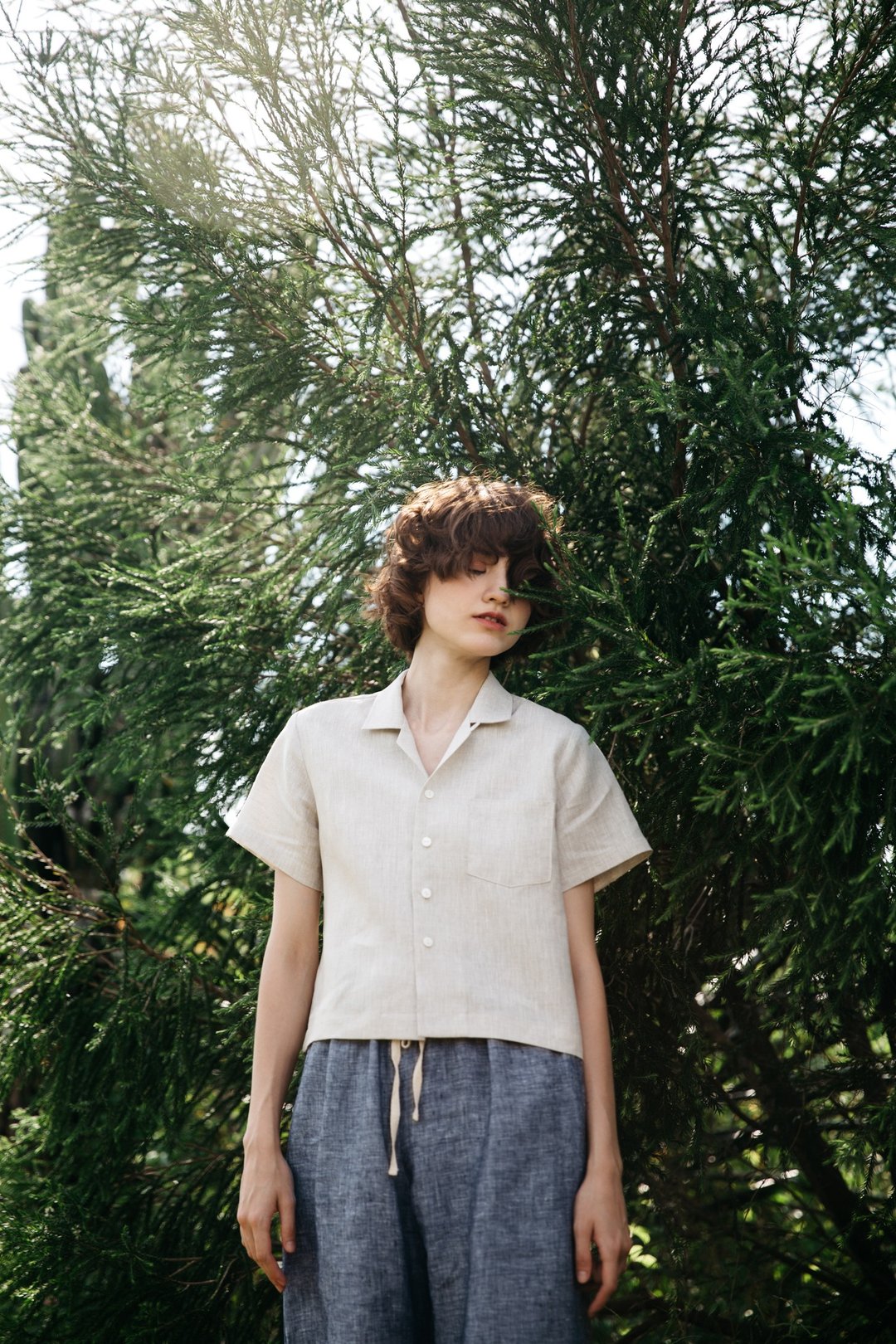 Zuma Button down shirt in Natural Linen - 女装衬衫 - 棉 卡其色