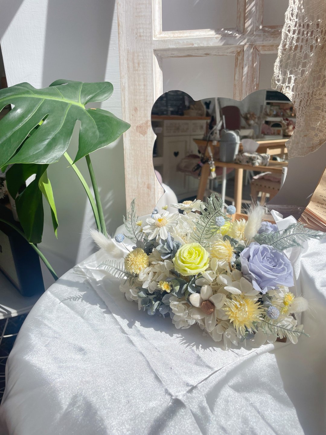 不凋花永生花镜子 扩香桌花 摆饰 入厝礼 乔迁礼 开店礼 - 干燥花/捧花 - 植物．花 蓝色