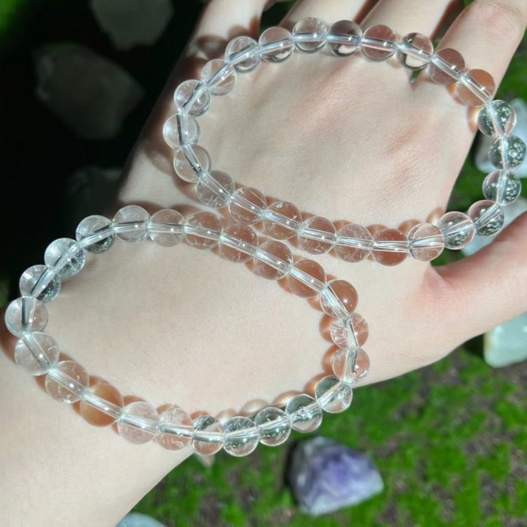Amelia Jewelry 丨天然白水晶手串丨白水晶丨水晶之王丨全脉轮 - 手链/手环 - 水晶 白色