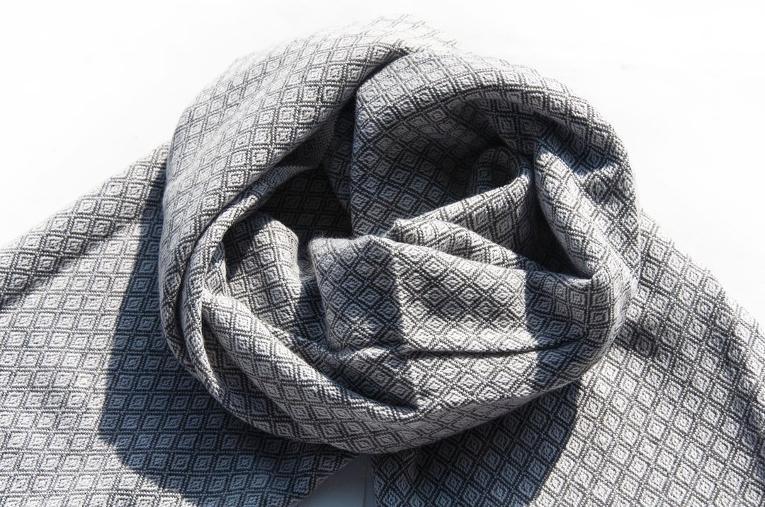 厚款喀什米尔Cashmere 针织围巾 纯羊绒围巾 羊毛披巾 手织盖毯巾 - 围巾/披肩 - 羊毛 灰色